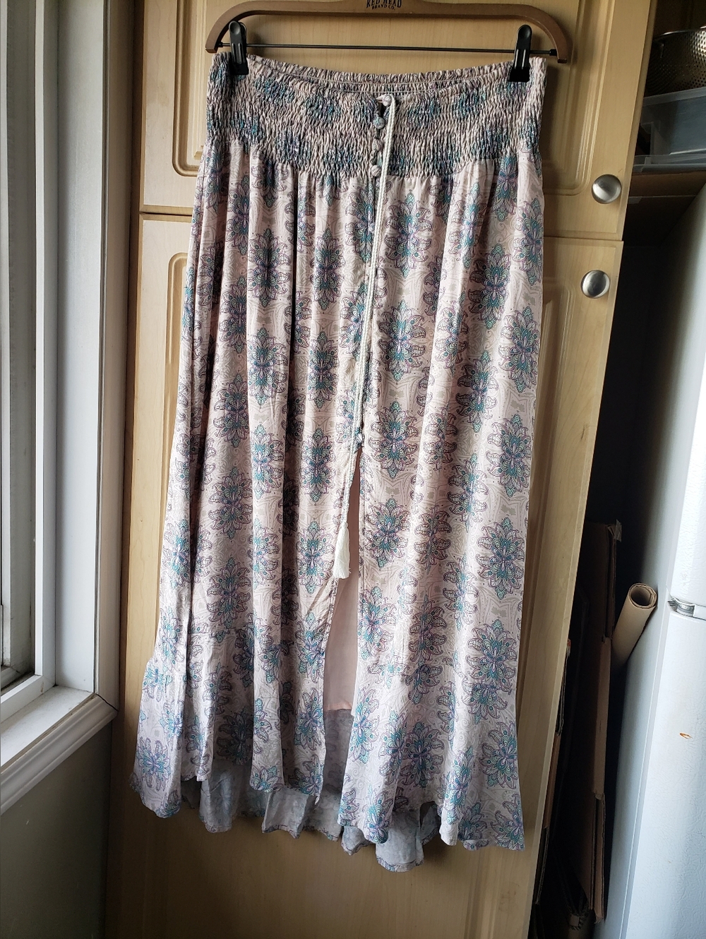 Boho Floral Summer Maxi Skirt in Pale Pink & Teal
